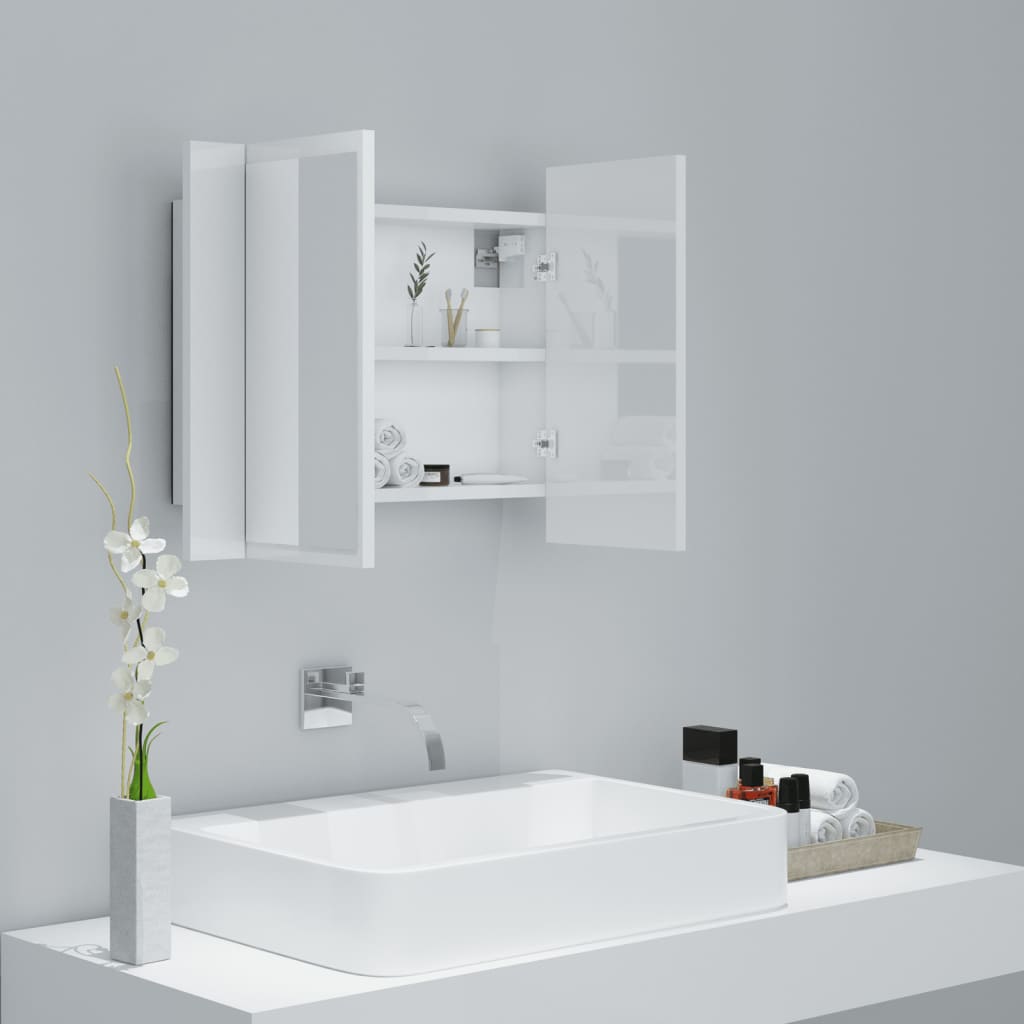 vidaXL Armario espejo de baño LED acrílico blanco brillo 60x12x45 cm