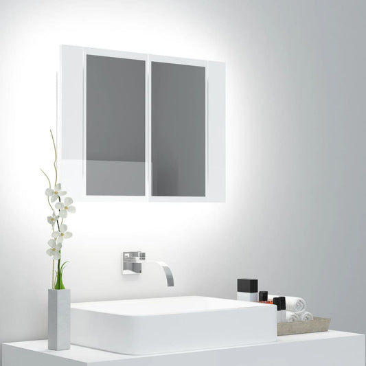 vidaXL Armario espejo de baño LED acrílico blanco brillo 60x12x45 cm