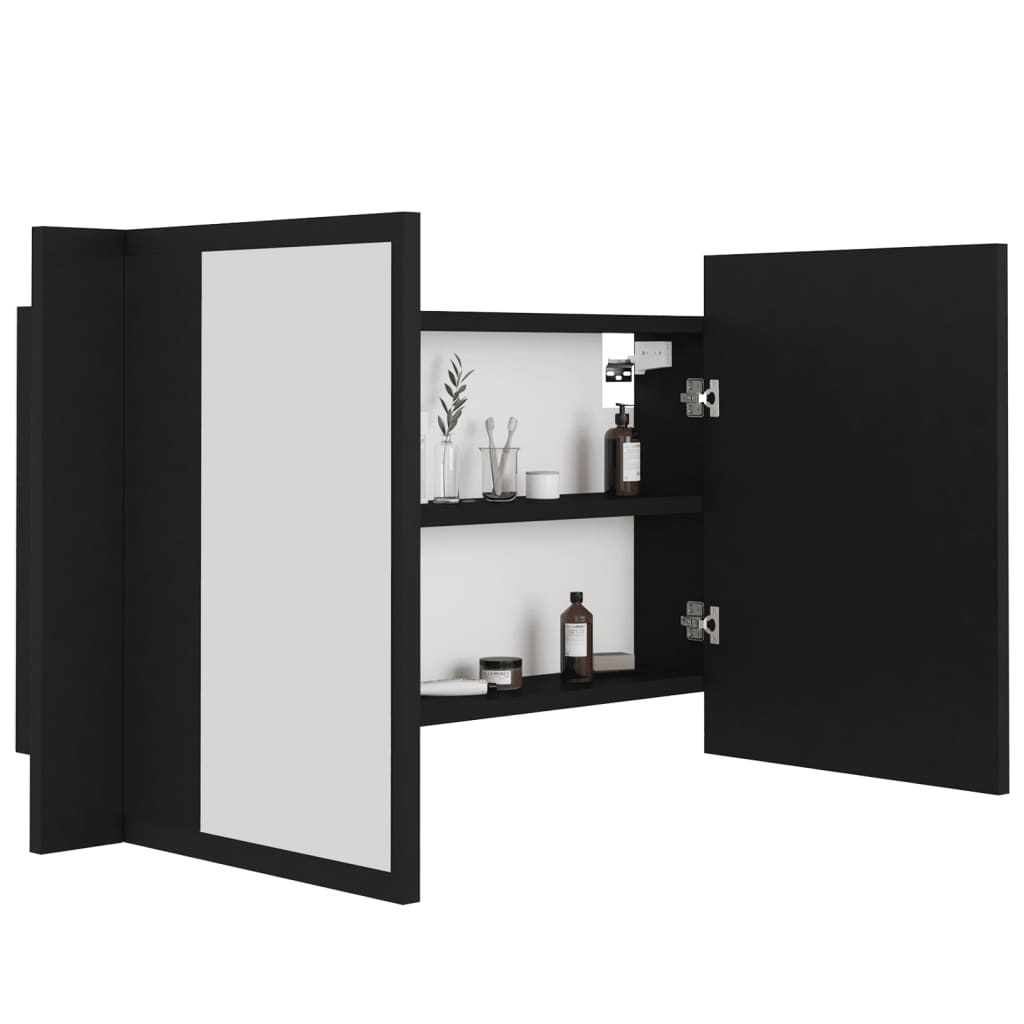 vidaXL Armario espejo de baño con luz LED acrílico negro 80x12x45 cm