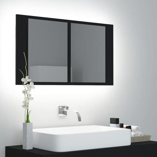 vidaXL Armario espejo de baño con luz LED acrílico negro 80x12x45 cm