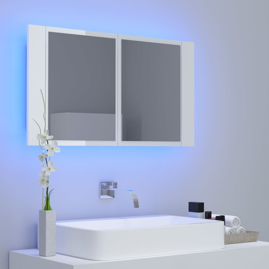 vidaXL Armario espejo de baño LED acrílico blanco brillo 80x12x45 cm