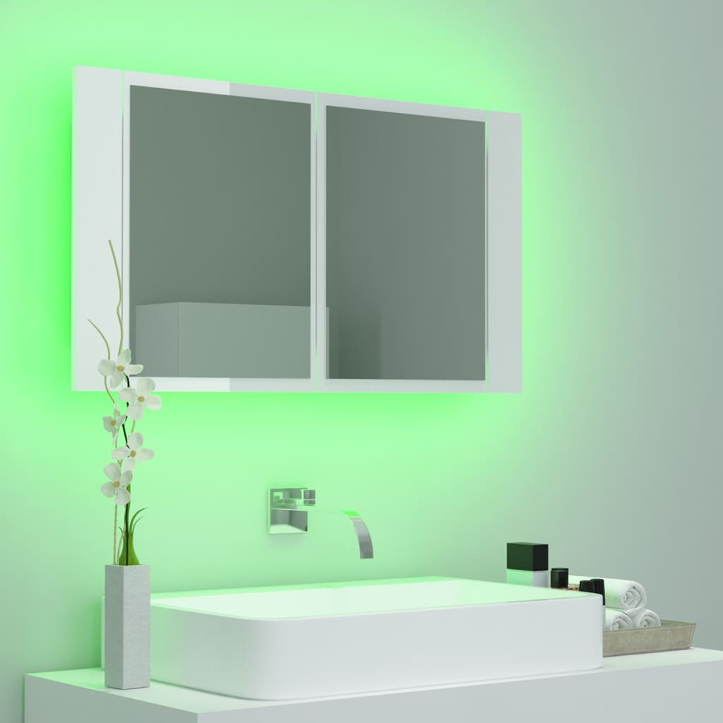 vidaXL Armario espejo de baño LED acrílico blanco brillo 80x12x45 cm