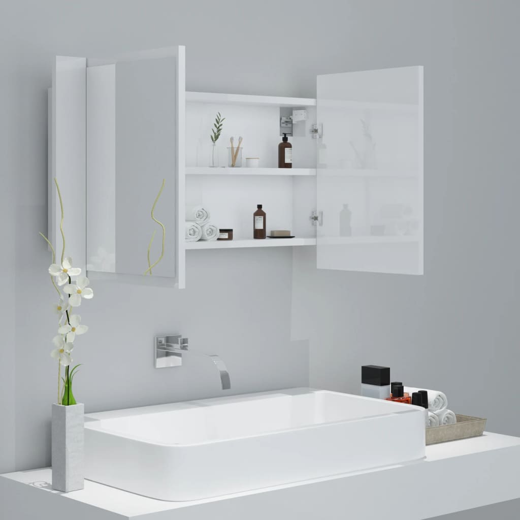 vidaXL Armario espejo de baño LED acrílico blanco brillo 80x12x45 cm