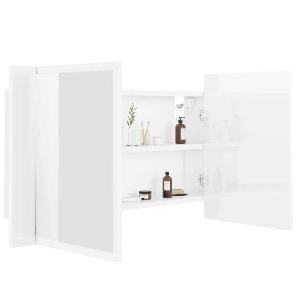 vidaXL Armario espejo de baño LED acrílico blanco brillo 80x12x45 cm