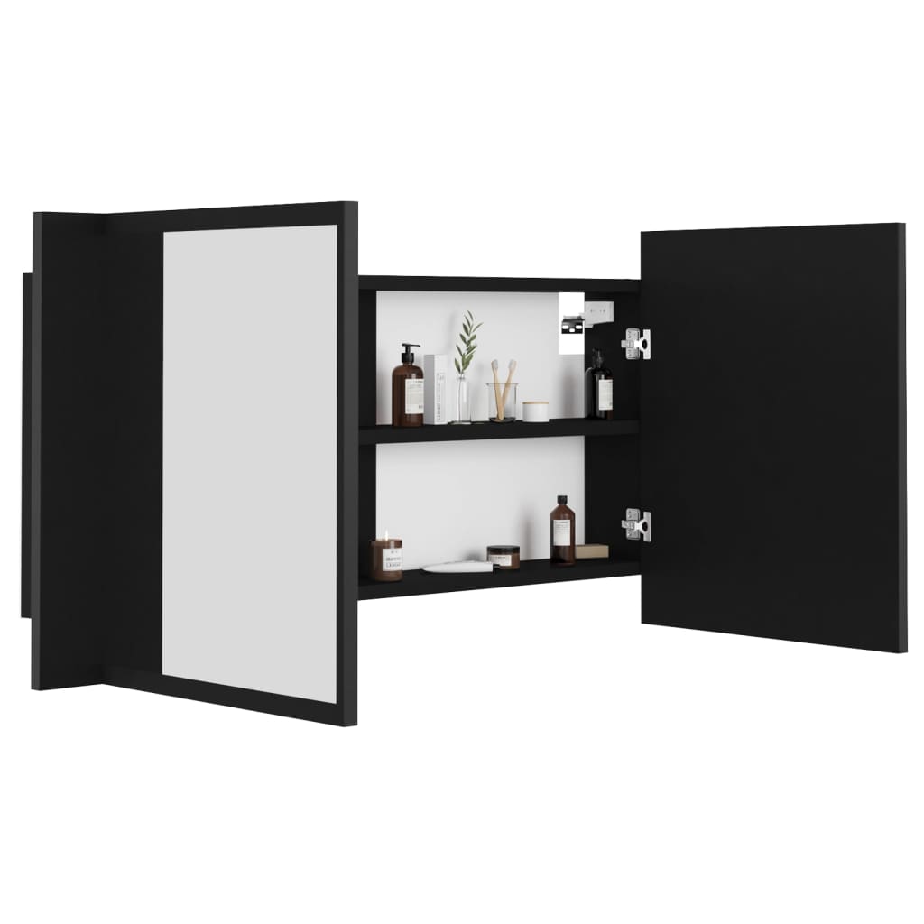 vidaXL Armario espejo de baño con luz LED acrílico negro 90x12x45 cm