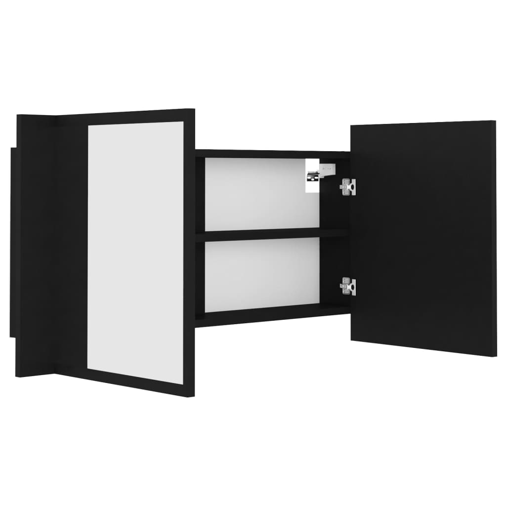 vidaXL Armario espejo de baño con luz LED acrílico negro 90x12x45 cm