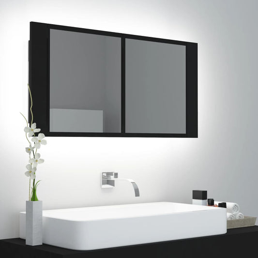 vidaXL Armario espejo de baño con luz LED acrílico negro 90x12x45 cm