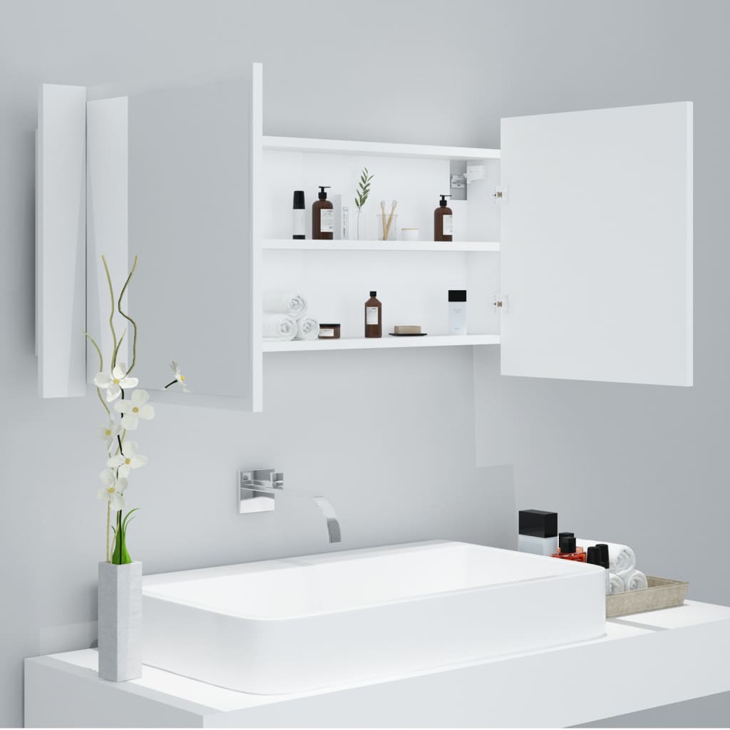 vidaXL Armario espejo de baño con luz LED acrílico blanco 100x12x45 cm