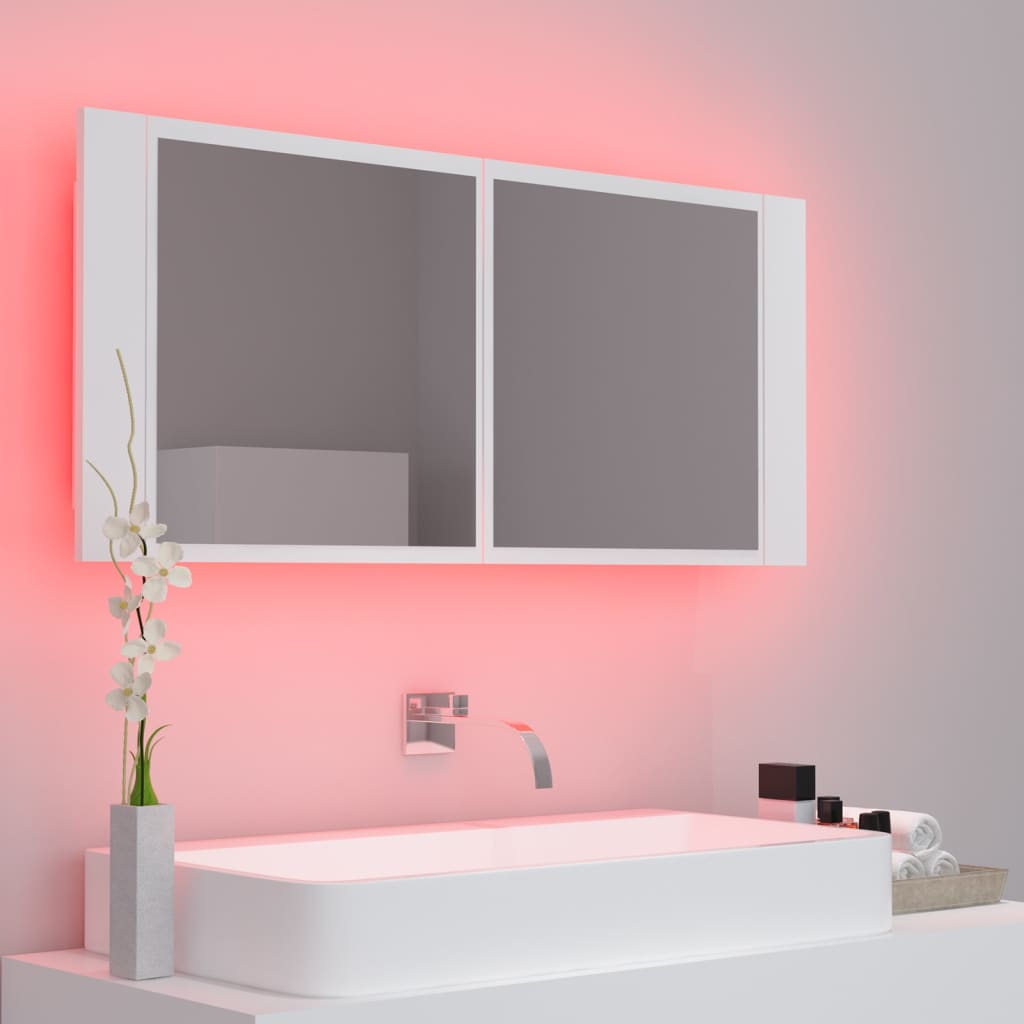 vidaXL Armario espejo de baño con luz LED acrílico blanco 100x12x45 cm