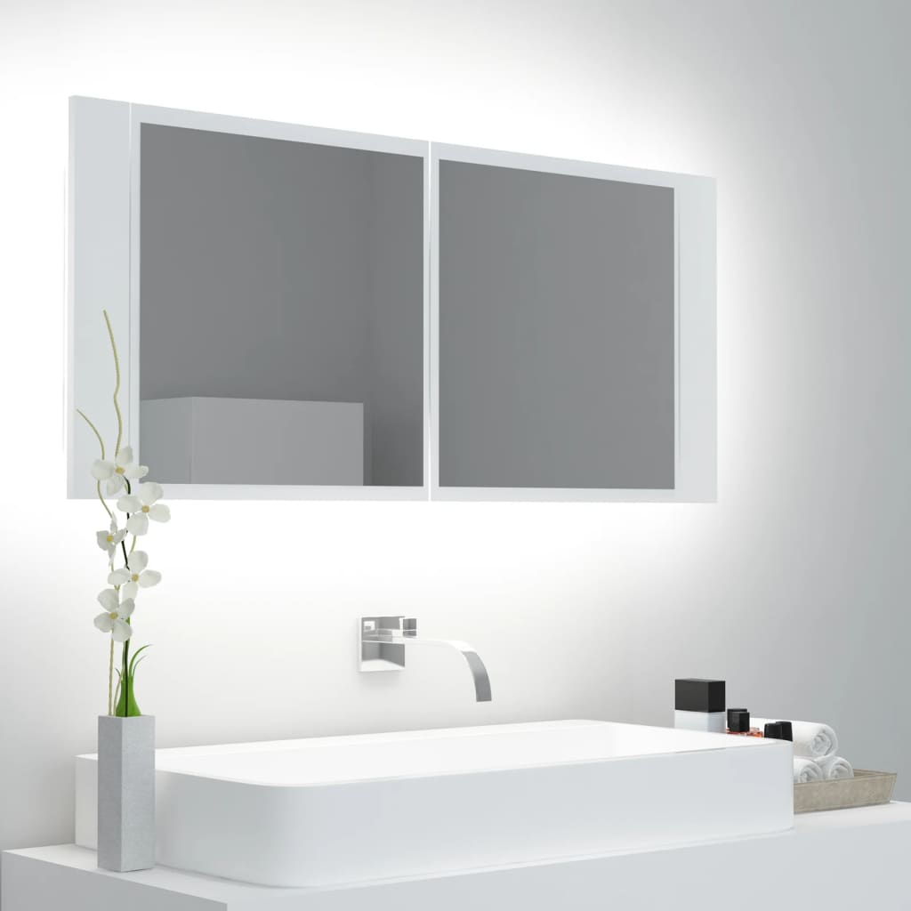 vidaXL Armario espejo de baño con luz LED acrílico blanco 100x12x45 cm