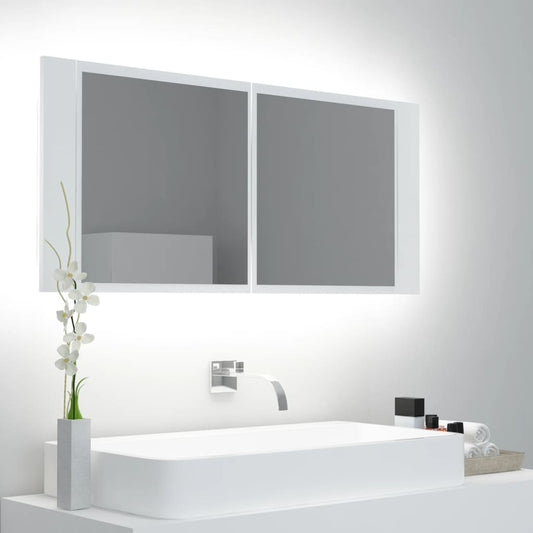 vidaXL Armario espejo de baño con luz LED acrílico blanco 100x12x45 cm