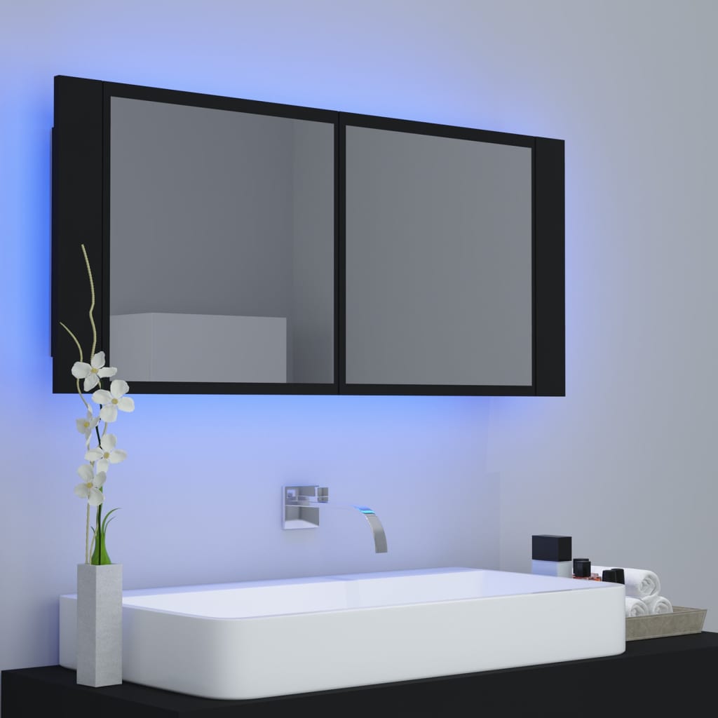 vidaXL Armario espejo de baño con luz LED acrílico negro 100x12x45 cm