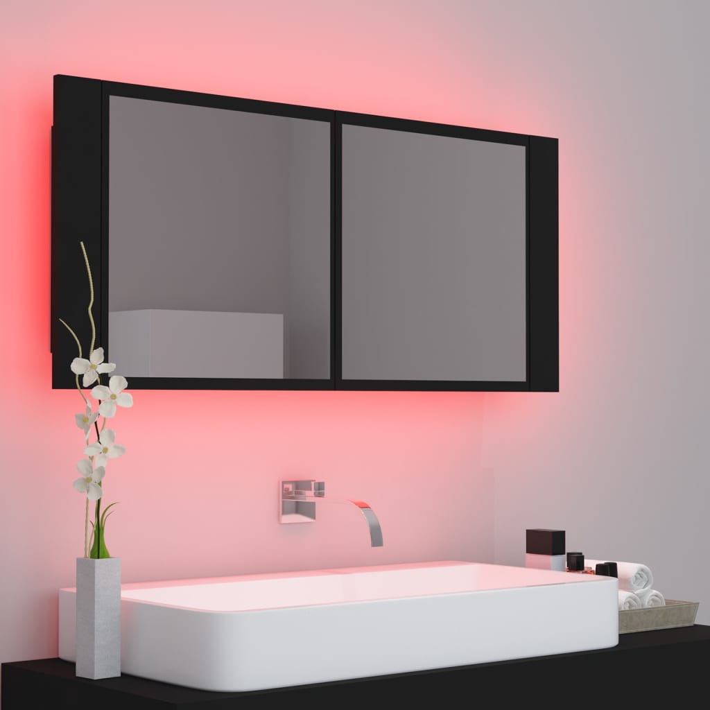 vidaXL Armario espejo de baño con luz LED acrílico negro 100x12x45 cm