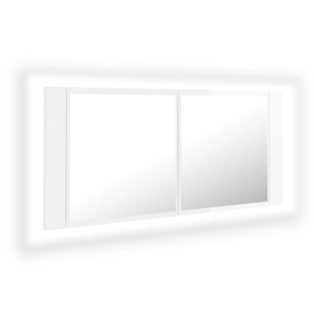 vidaXL Armario espejo de baño LED acrílico blanco brillo 100x12x45 cm