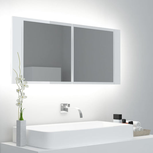 vidaXL Armario espejo de baño LED acrílico blanco brillo 100x12x45 cm