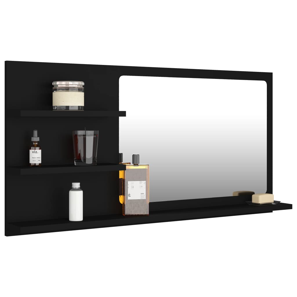 vidaXL Espejo de baño madera contrachapada negro 90x10,5x45 cm