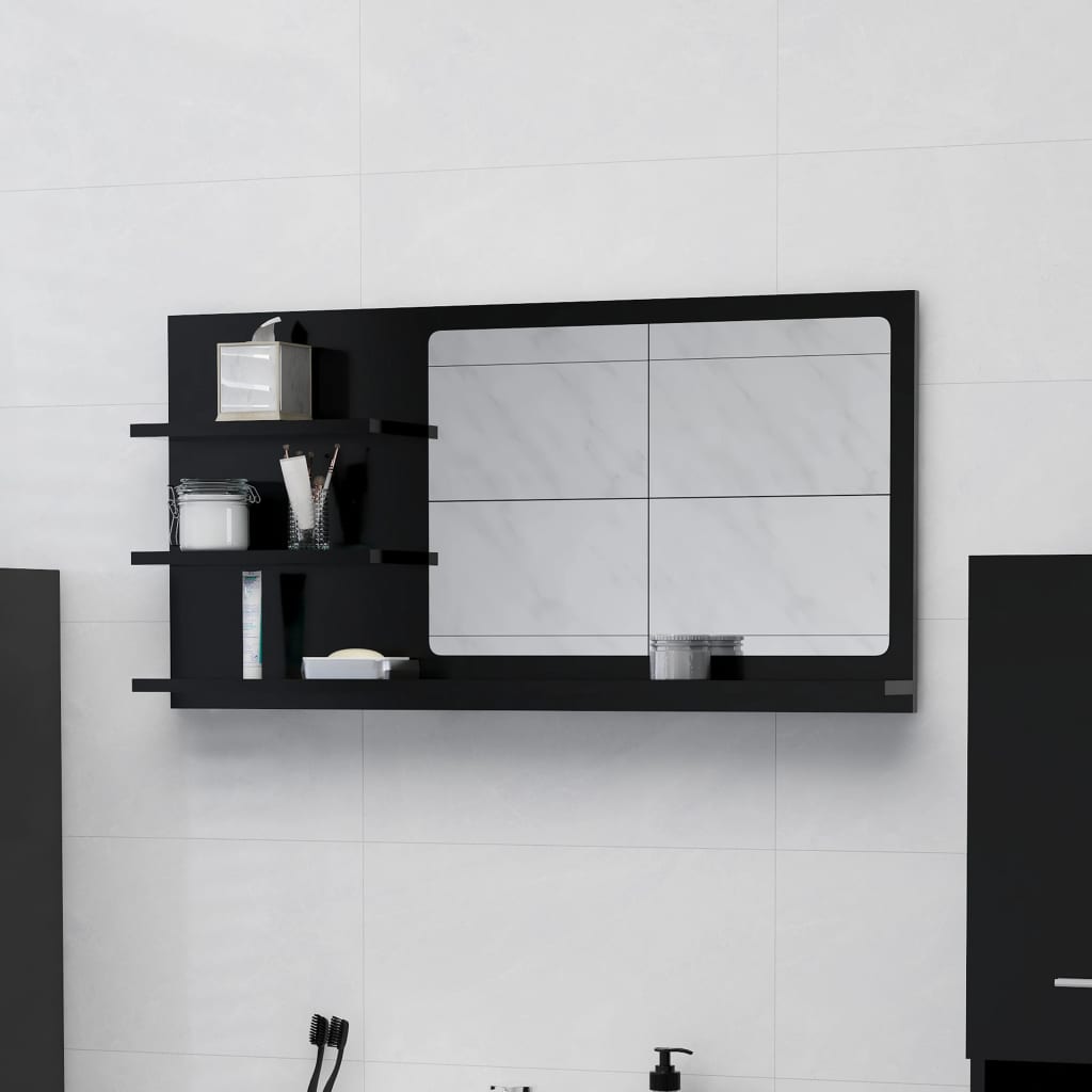 vidaXL Espejo de baño madera contrachapada negro 90x10,5x45 cm