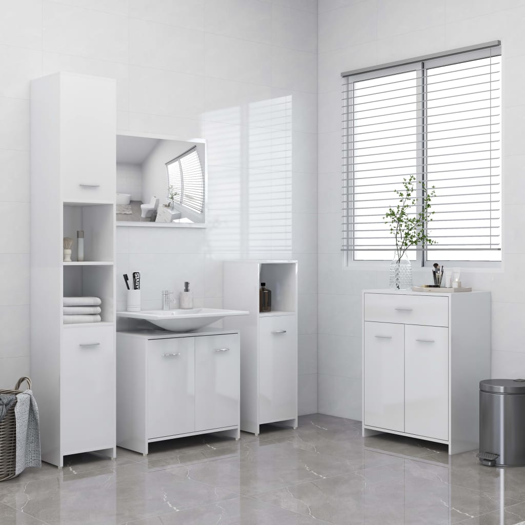 vidaXL Armario de baño madera contrachapada blanco brillo 60x33x80 cm