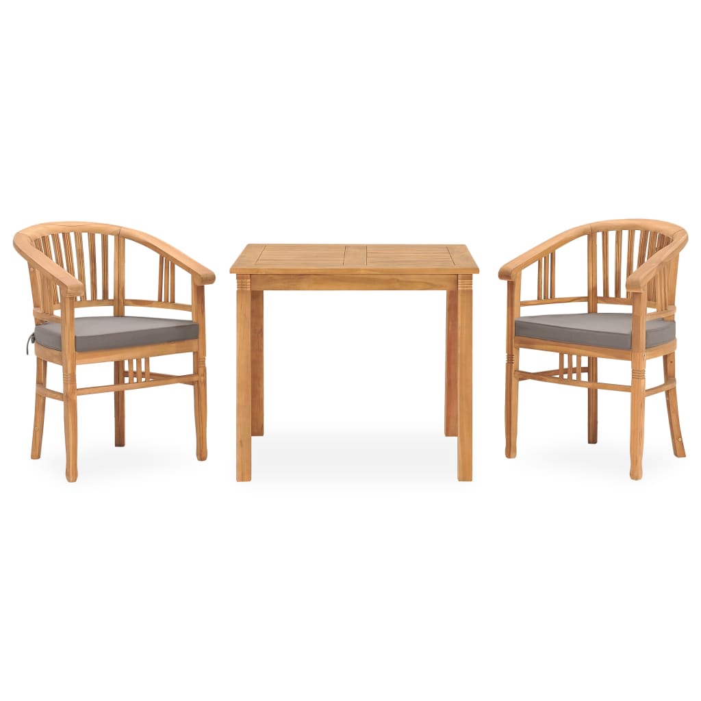 vidaXL Set de comedor de jardín 3 pzas y cojines madera maciza de teca