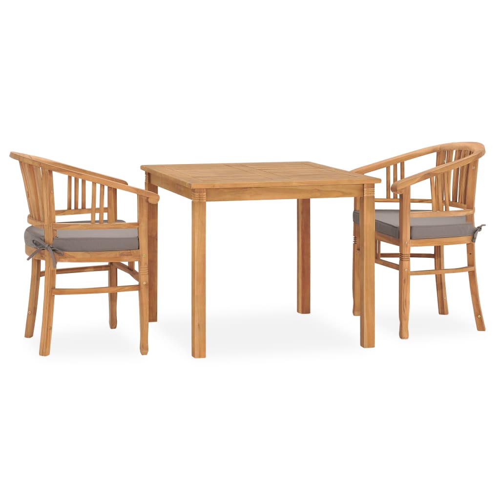 vidaXL Set de comedor de jardín 3 pzas y cojines madera maciza de teca