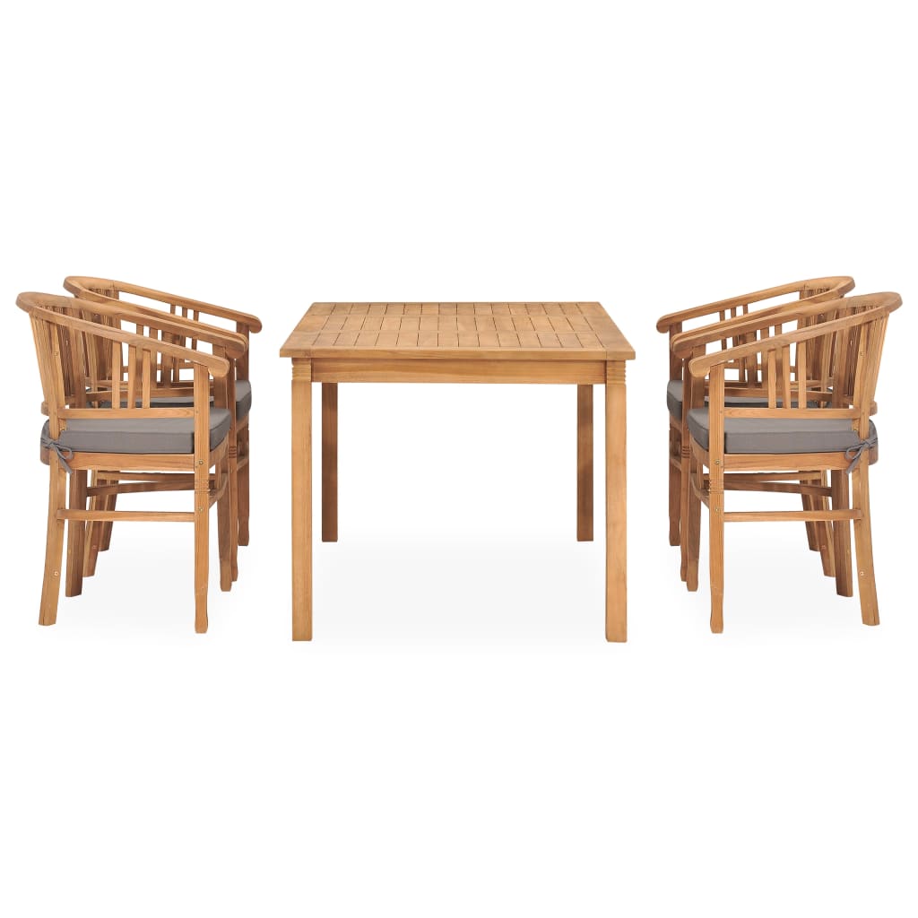 vidaXL Set de comedor de jardín 5 pzas y cojines madera maciza de teca