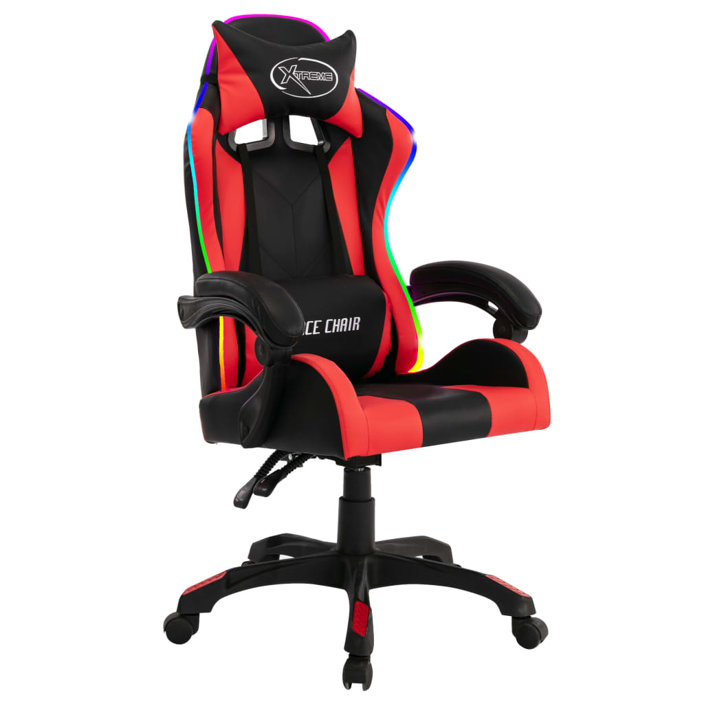 vidaXL Silla gaming con luces LED RGB cuero sintético rojo y negro