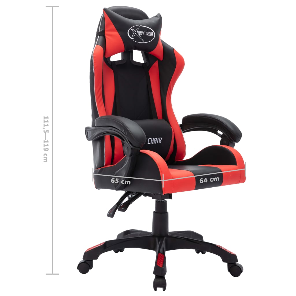 vidaXL Silla gaming con luces LED RGB cuero sintético rojo y negro