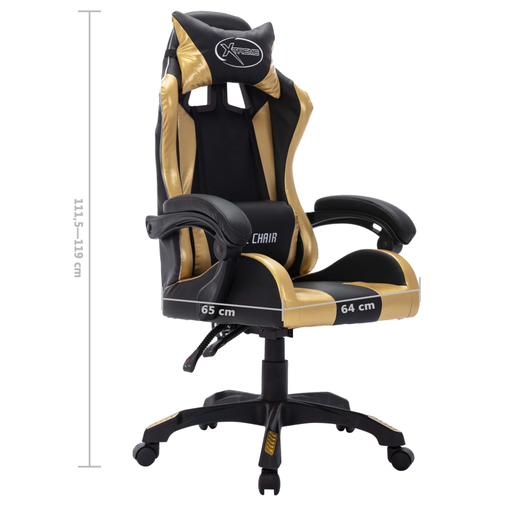 vidaXL Silla gaming con luces LED RGB cuero sintético dorado y negro