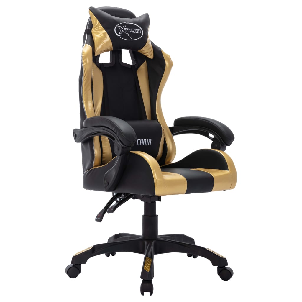 vidaXL Silla gaming con luces LED RGB cuero sintético dorado y negro