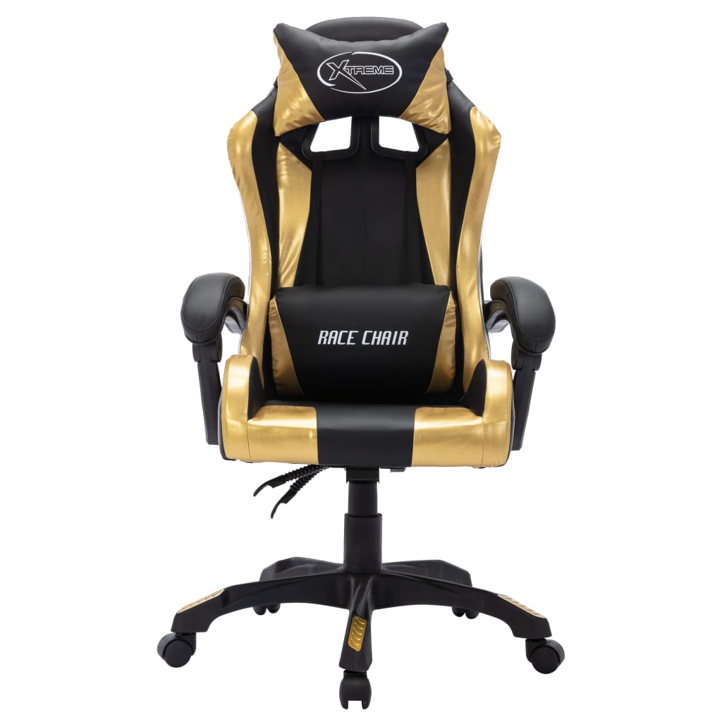 vidaXL Silla gaming con luces LED RGB cuero sintético dorado y negro