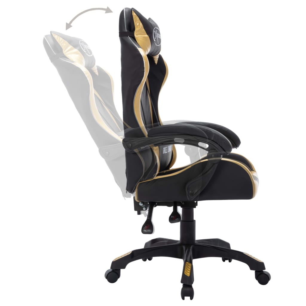 vidaXL Silla gaming con luces LED RGB cuero sintético dorado y negro