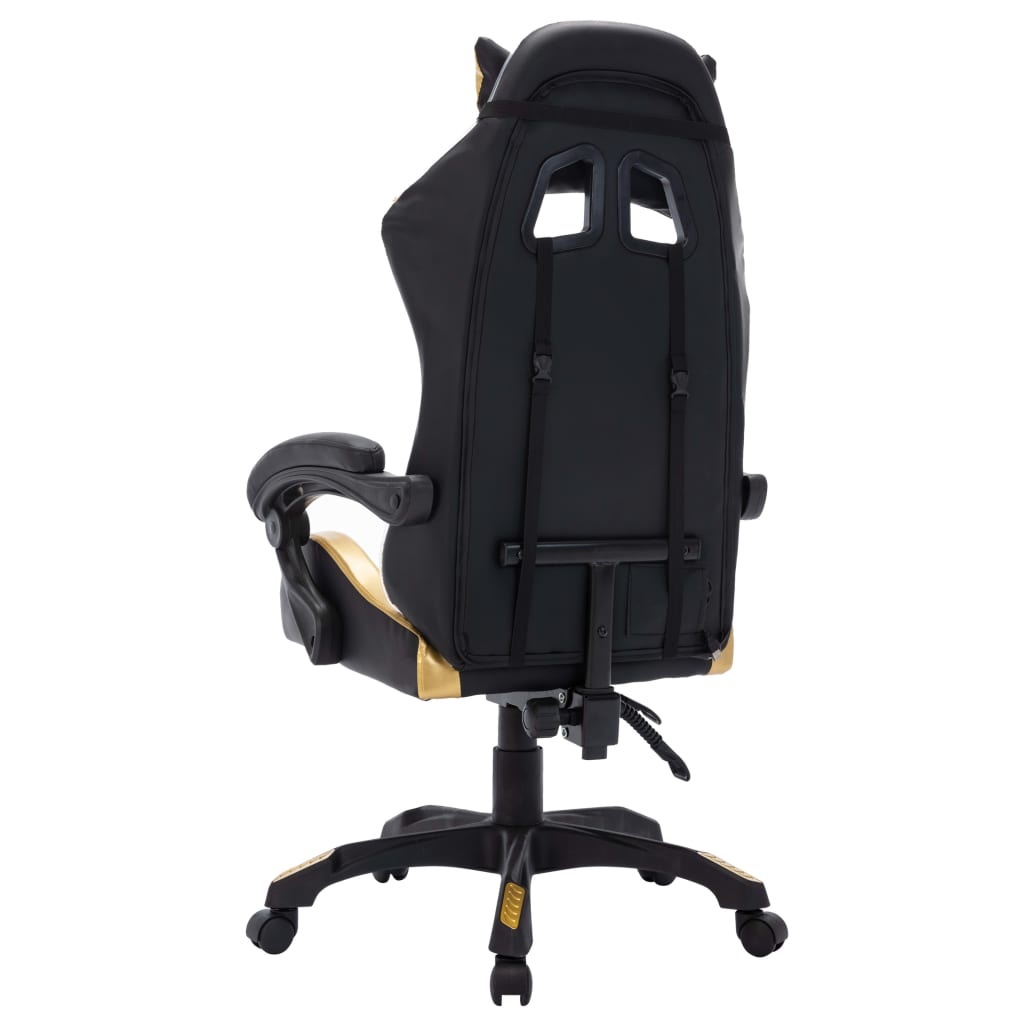 vidaXL Silla gaming con luces LED RGB cuero sintético dorado y negro