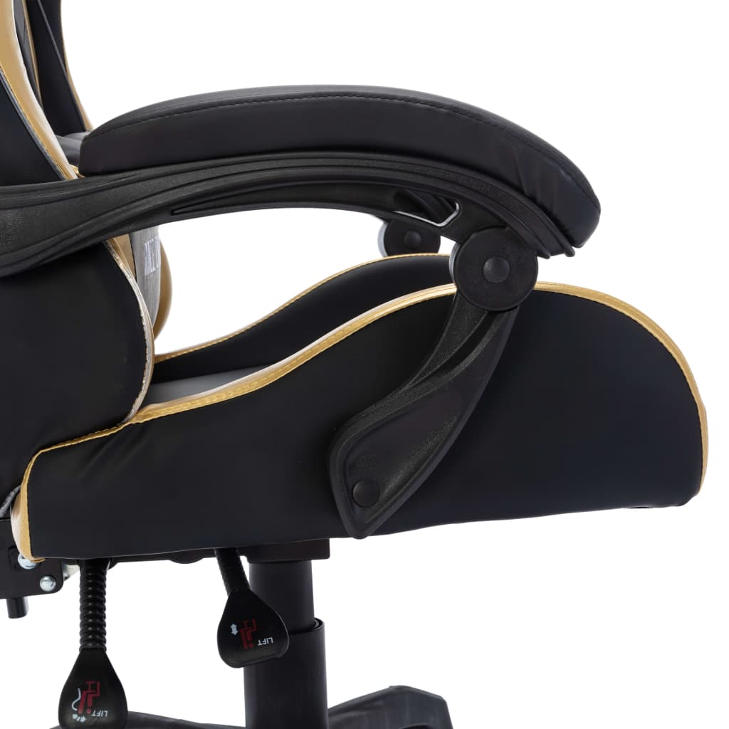 vidaXL Silla gaming con luces LED RGB cuero sintético dorado y negro