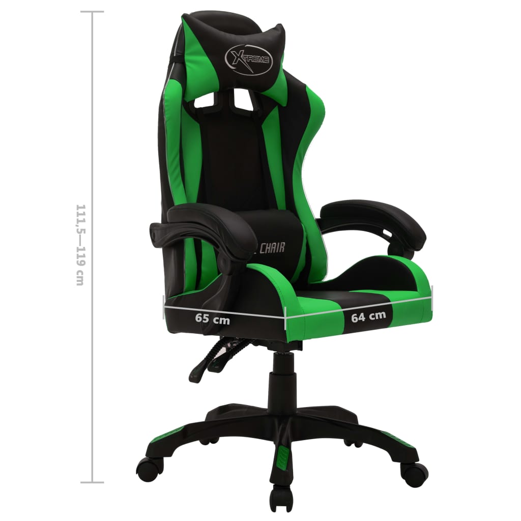 vidaXL Silla gaming con luces LED RGB cuero sintético verde y negro