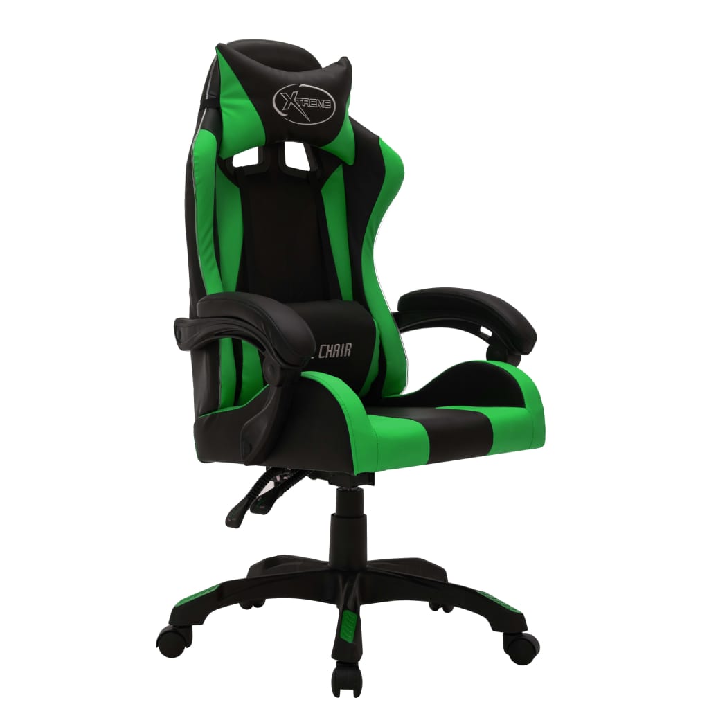 vidaXL Silla gaming con luces LED RGB cuero sintético verde y negro