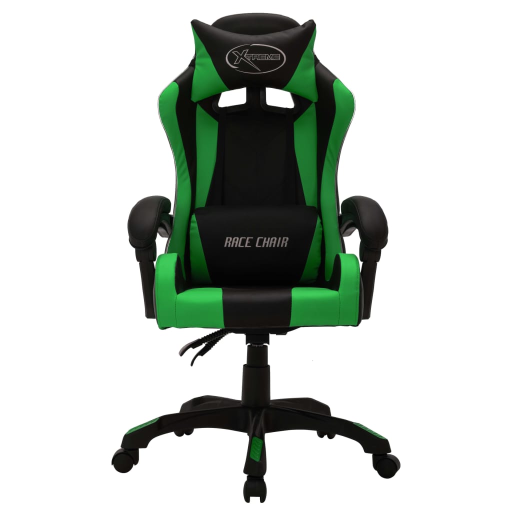 vidaXL Silla gaming con luces LED RGB cuero sintético verde y negro