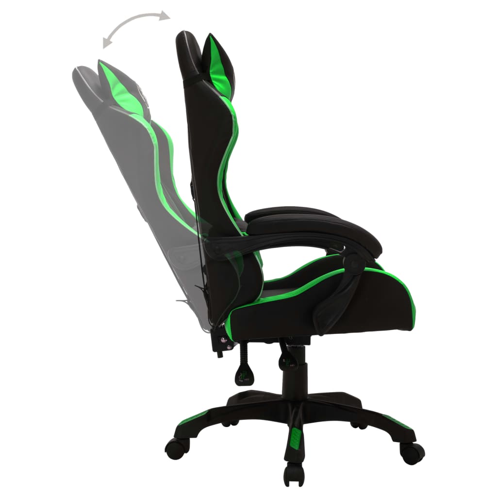 vidaXL Silla gaming con luces LED RGB cuero sintético verde y negro