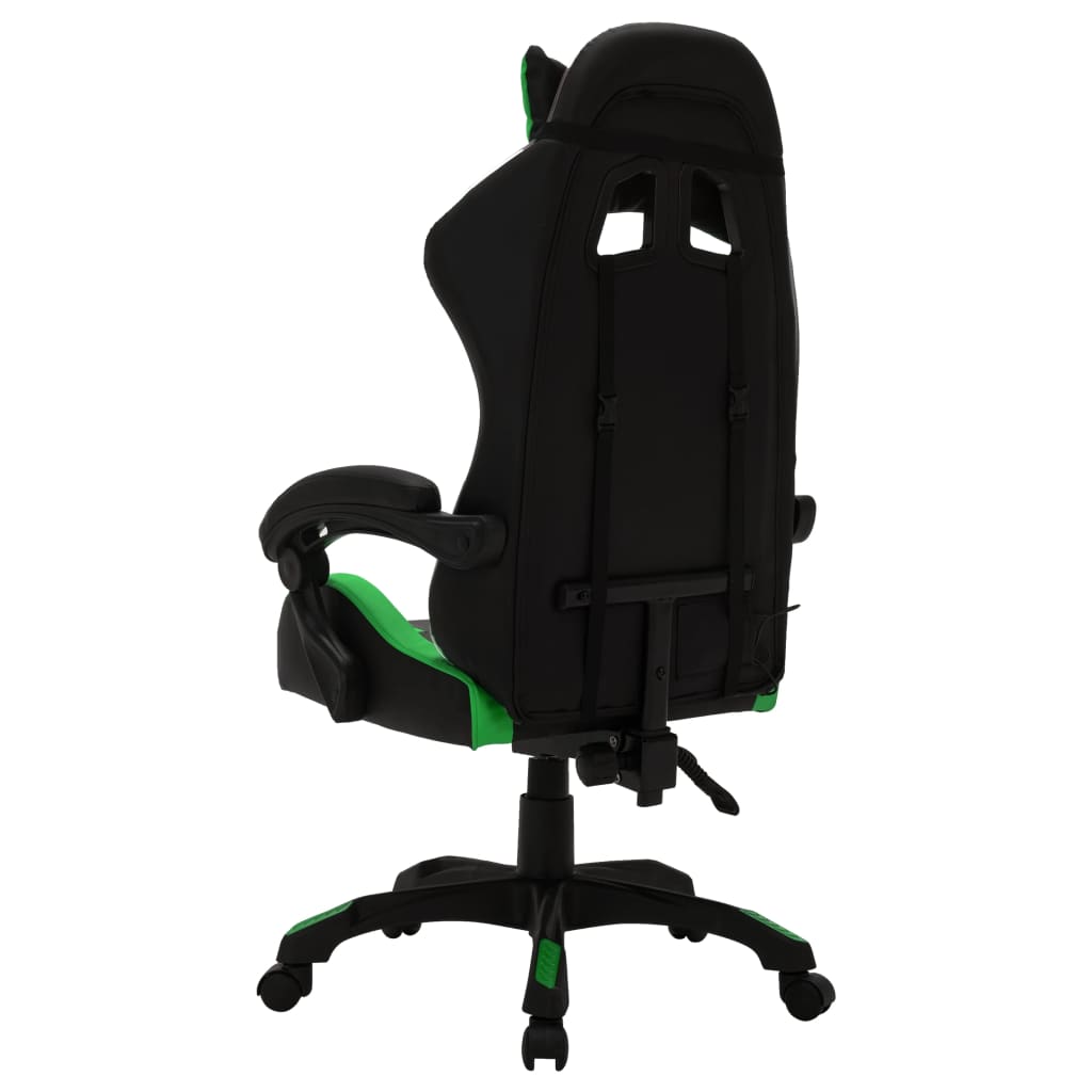 vidaXL Silla gaming con luces LED RGB cuero sintético verde y negro