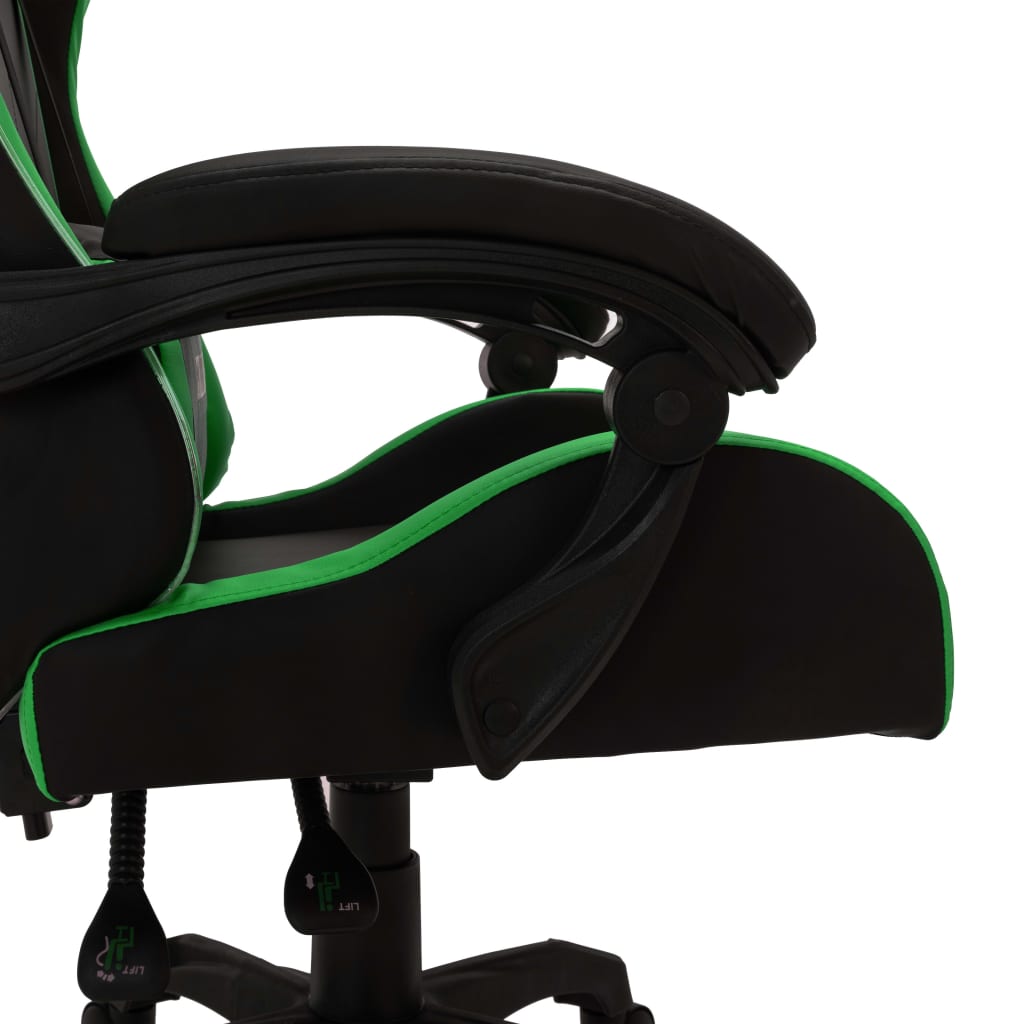 vidaXL Silla gaming con luces LED RGB cuero sintético verde y negro