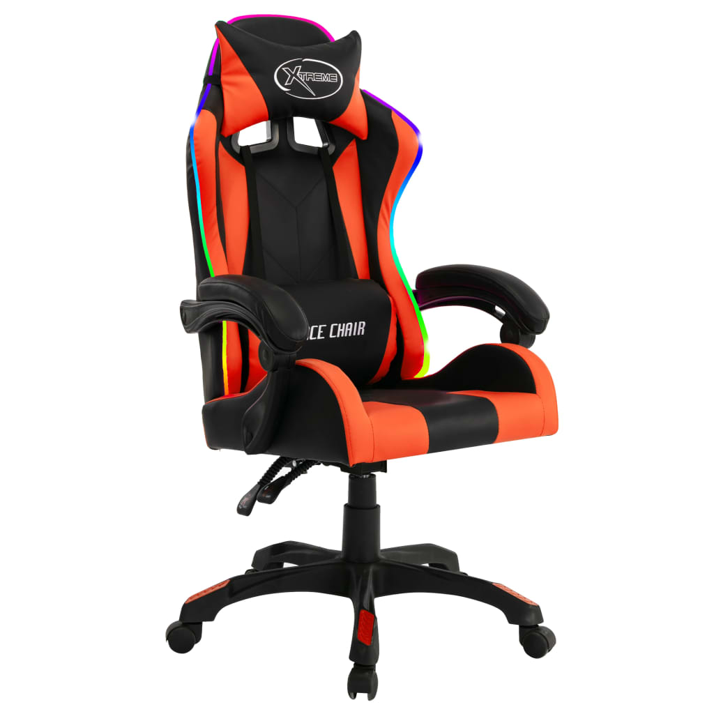 vidaXL Silla gaming con luces LED RGB cuero sintético naranja y negro