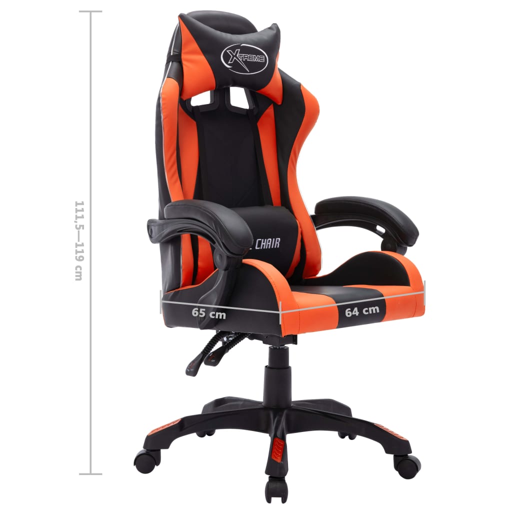 vidaXL Silla gaming con luces LED RGB cuero sintético naranja y negro