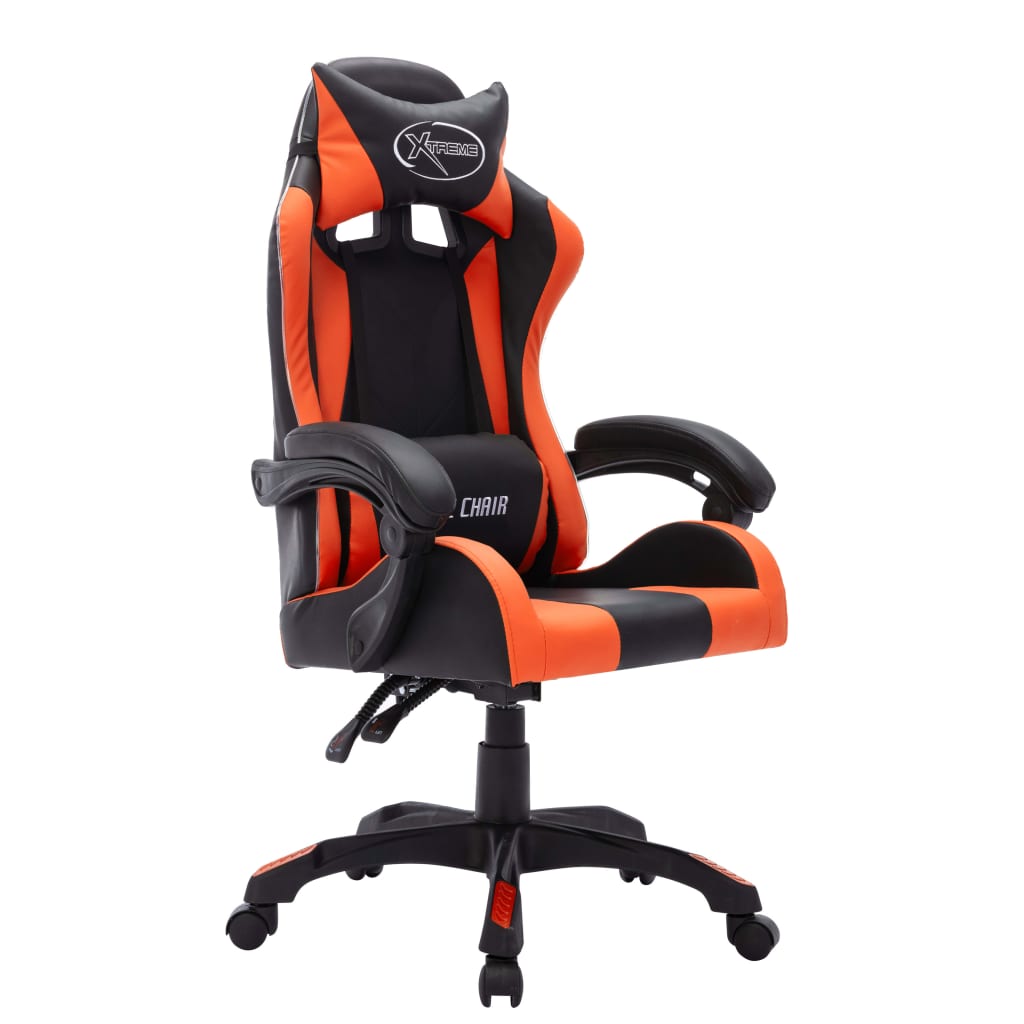 vidaXL Silla gaming con luces LED RGB cuero sintético naranja y negro