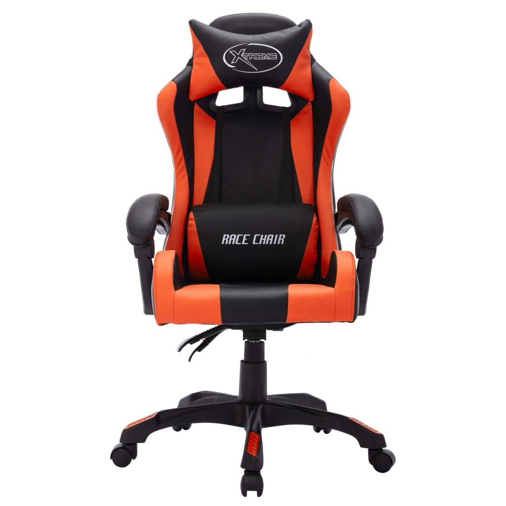 vidaXL Silla gaming con luces LED RGB cuero sintético naranja y negro