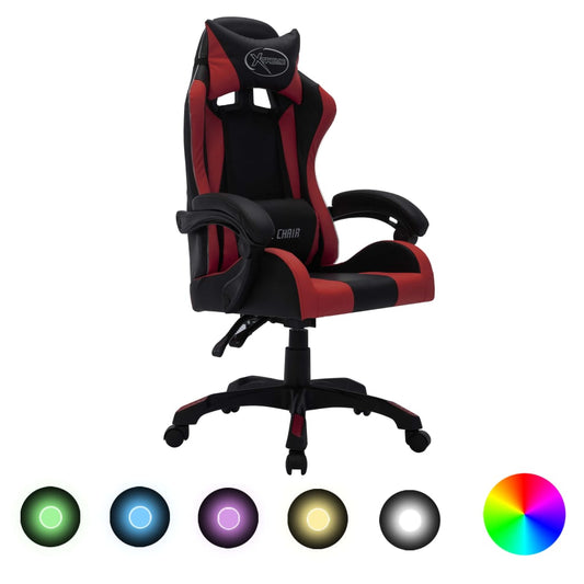 vidaXL Silla gaming luces LED RGB cuero sintético color vino y negro