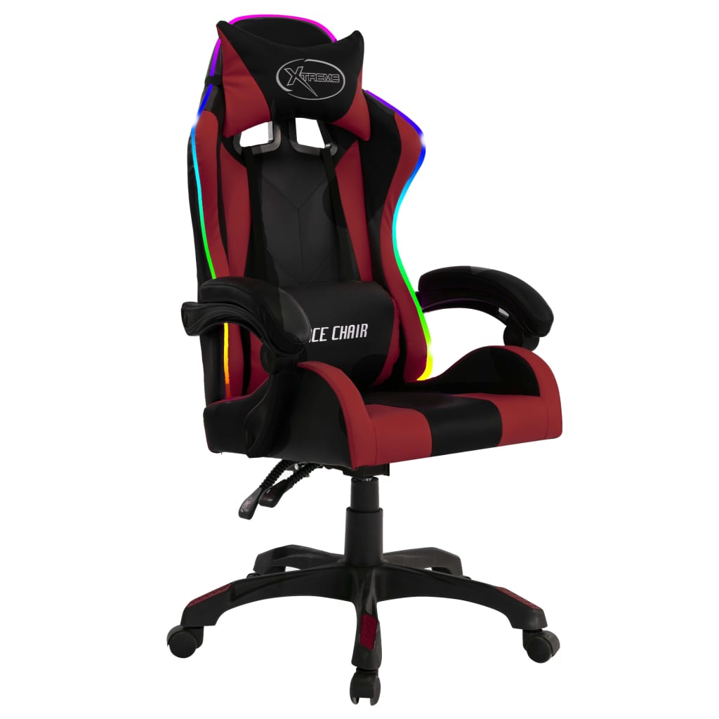 vidaXL Silla gaming luces LED RGB cuero sintético color vino y negro