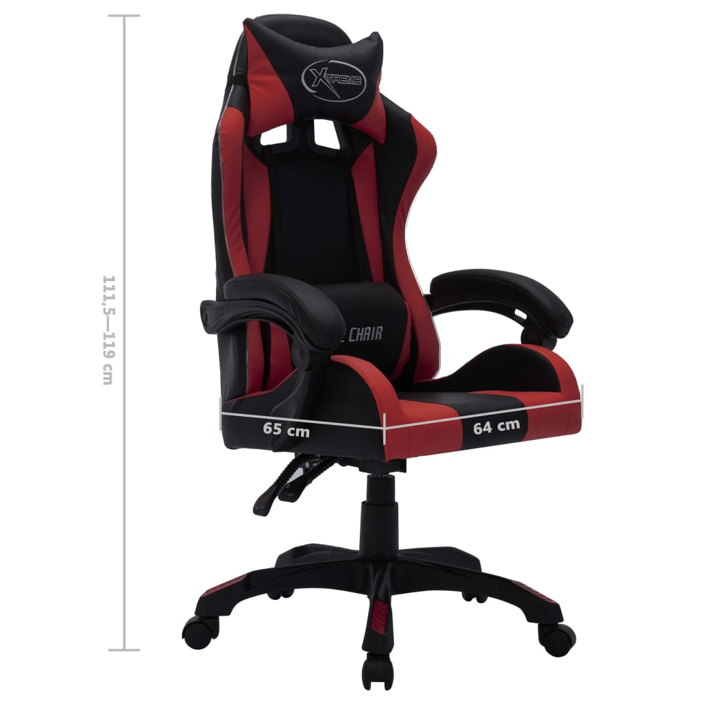 vidaXL Silla gaming luces LED RGB cuero sintético color vino y negro