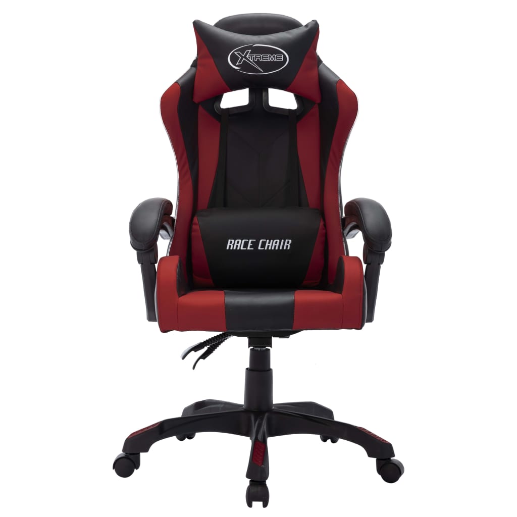 vidaXL Silla gaming luces LED RGB cuero sintético color vino y negro