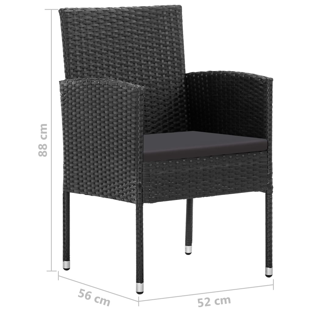 vidaXL Juego de comedor para jardín 3 piezas ratán sintético negro