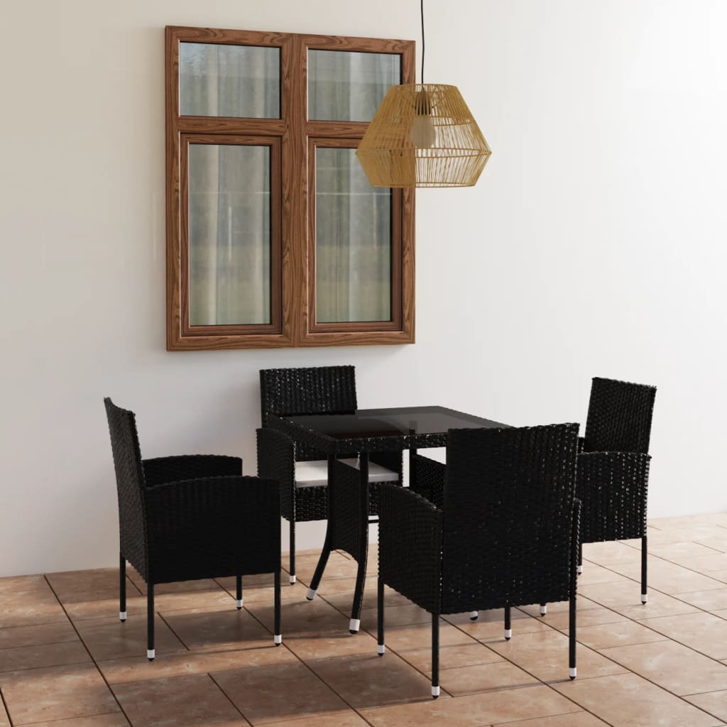 vidaXL Juego de comedor para jardín 5 piezas ratán sintético negro