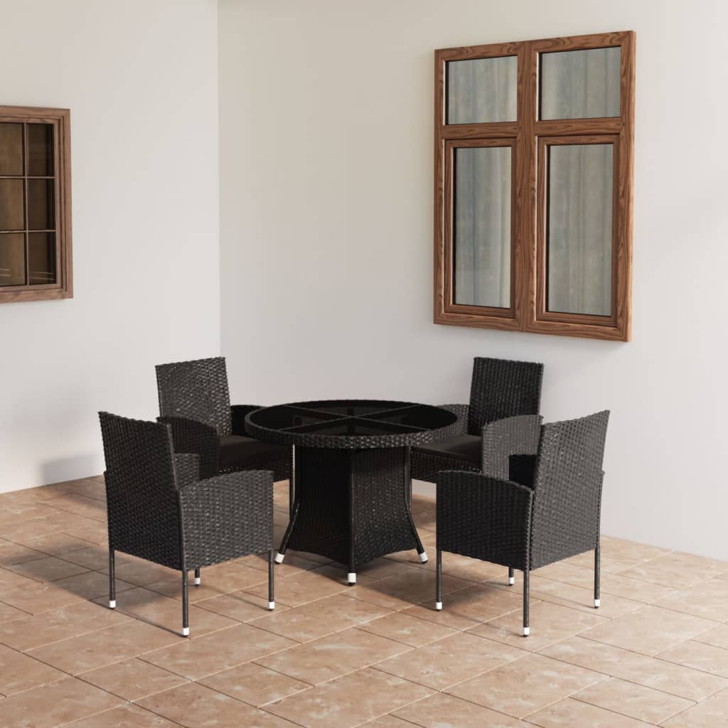 vidaXL Juego de comedor para jardín 5 piezas ratán sintético negro